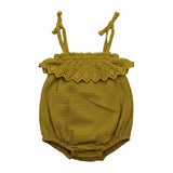 Ochre ruffle cotton baby romper, pre-loved